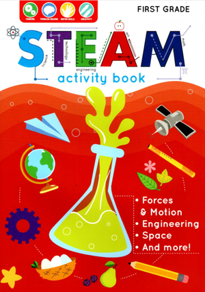 First Grade STEAM (Science, Technology, Engineering, Arts, and Mathematics) activity books, with 32 pages