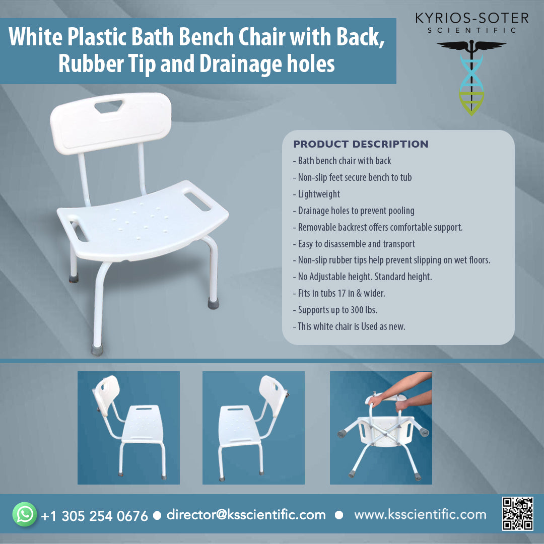 Plastic Bath Bench Chair with Back, Rubber Tip and Drainage holes - Us – Kyrios Soter Scientific LLC