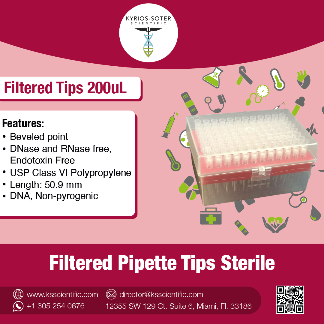 Filtered Pipette Tips 200 uL (Sterile, 10 boxes/pk, 960 Tips) Kyrios Soter Scientific LLC