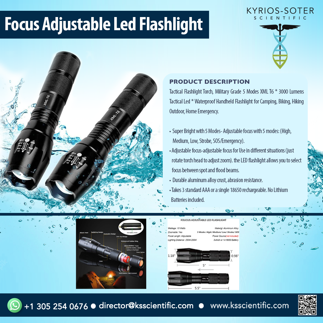 2000 lumen rechargeable tactical t6 led flashlight torch Emergency Tactical Flashlight Torch, Military Grade 5 Modes XML T6 * 3 – Kyrios Soter Scientific LLC