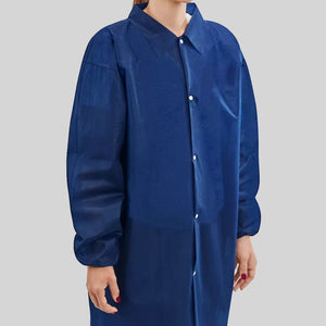 Uline Navy Polypropylene Lab Coats - Snap Front, No Pockets, Latex Free