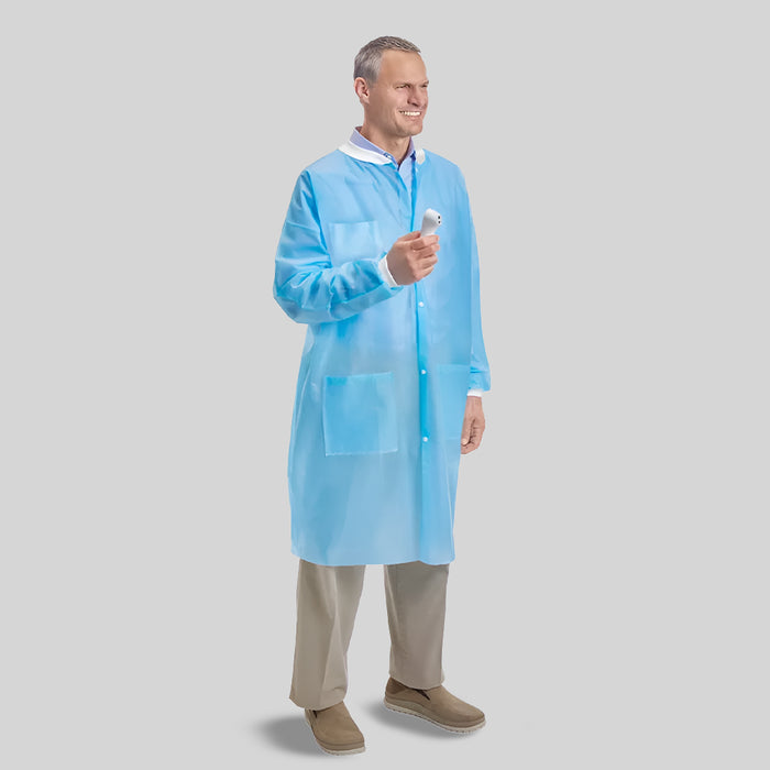 Uline Blue Polypropylene Lab Coats - 2XL, Snap Front, 3 Pockets, Latex Free