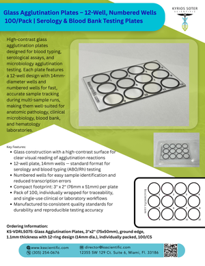 Glass Agglutination Plates – 12-Well, Numbered Wells  100/Pack | Serology & Blood Bank Testing Plates