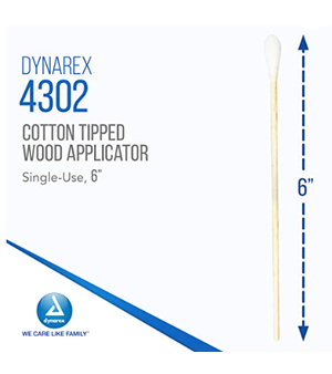 Dynarex 4302 - Wood Applicator Sterile Cotton Tipped - 6"lenght 10,000/Case (10 boxes)