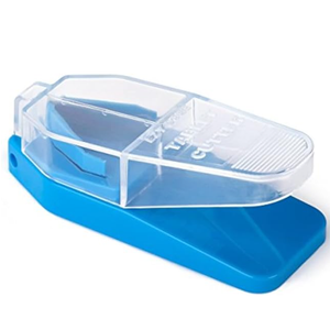 The EZY DOSE Pill Cutter - flexible V-shaped holder securely grips pills