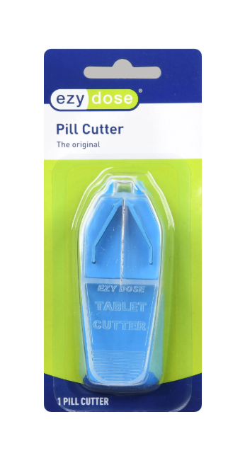 The EZY DOSE Pill Cutter - flexible V-shaped holder securely grips pills