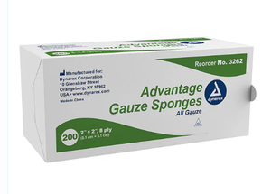 Advantage Gauze Sponges 10,000 units (200 x 25 sleeves) 2"x 2", 8 ply Dynarex