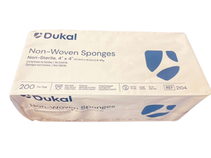 Nonsterile Nonwoven Sponges, #2104  4" X 4" (10.16cm x 10.16cm), 4-Ply, 200 per bag,  Dukal