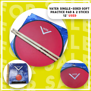 Vater single-sided soft practice pad 12 in. red and 2 drumsticks (used)