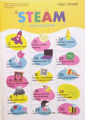 First Grade STEAM (Science, Technology, Engineering, Arts, and Mathematics) activity books, with 32 pages