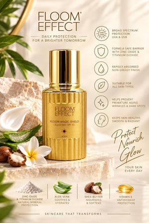 Floom Effect Protect Nourish Glow Facial Sunscreen SPF 50 - Sulfate-Free with Aloe Vera, Oat & Papaya Extracts for a Purified Complexion – 40 ml