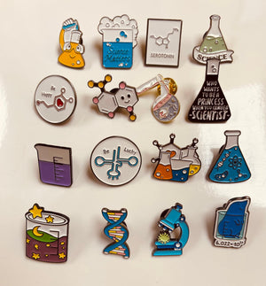Lab Pins, Science Pins, Chemistry Pins, Science or Biology Brooches, 4 Pcs. x $7