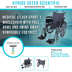 Medical Silver Sport 1 Wheelchair with Full Arms and Swing Away Removable Footrest