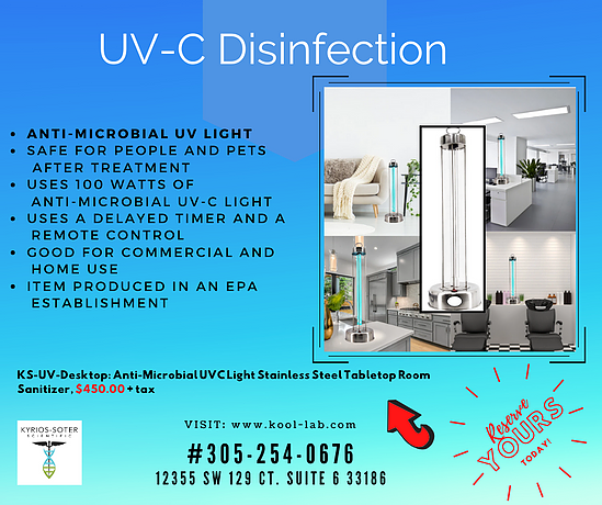 UV-C Disinfection Anti-Microbial light: schools, rooms, churches, offices, etc.