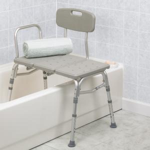 Transfer Bench for Bathtub, for Use as a Bath or Shower Chair, Height Adjustable Legs, Non-Slip Feet - Gray, Weight Capacity - 400 lb (used)