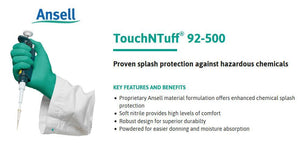 Ansell TouchNTuff Nitrile Green Gloves 92-500 - Kyrios Soter Scientific