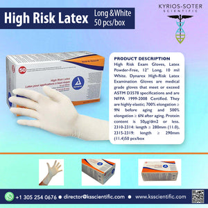 Dynarex  High Risk Exam Gloves, Latex Powder-Free, 12" Long & White 50 pcs/box