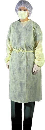 Isolation Gown, fluid repellent, unisize, yellow, 10/pk - Kyrios Soter Scientific