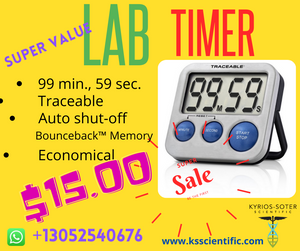 Lab Timer, Economical, 99 min. 59 sec., Auto Shut-Off, Bounceback Memory