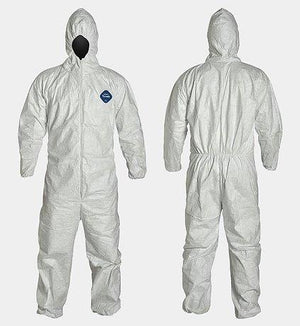 DUPONT Hooded Disposable Coveralls, White, Tyvek(R) 400, Zipper