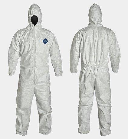 DUPONT Hooded Disposable Coveralls, White, Tyvek(R) 400, zipper