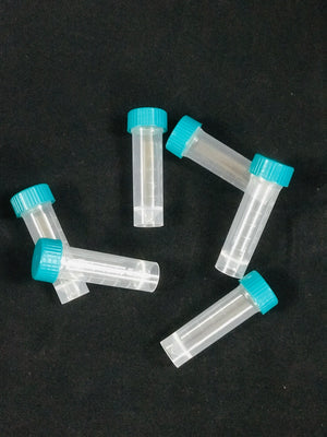 Transport Tube, Plastic Graduated, with Green or Blue leakproof Screw Cap, NON-STERILE Polypropylene, Conical Bottom, Self-Standing